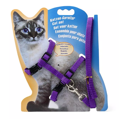 Petwiz Easy Fit Adjustable Cat Harness With Leash - Purple