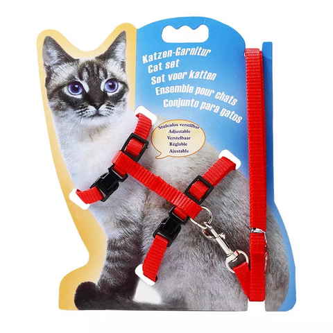 Petwiz Easy Fit Adjustable Cat Harness With Leash - Red