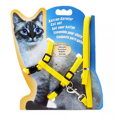 Petwiz Easy Fit Adjustable Cat Harness With Leash - Yellow