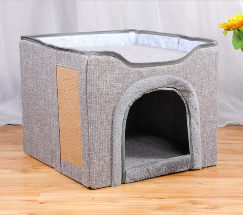 Petwiz Cat Hiding House Bed With Perch And Scratching Pad