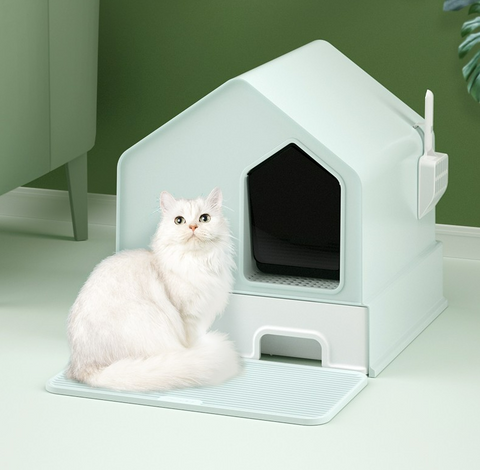Petwiz Enclosed Cat Litter Box House - Green