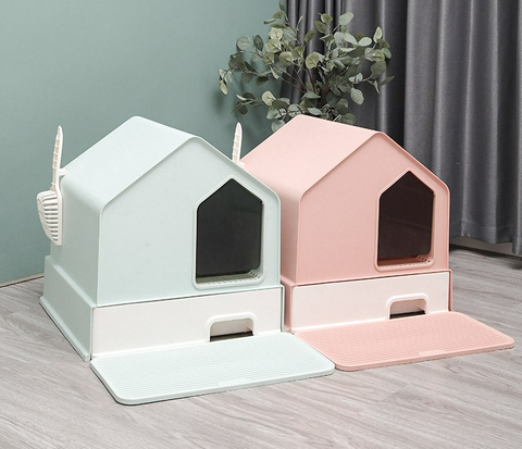 Petwiz Enclosed Cat Litter Box House - Grey
