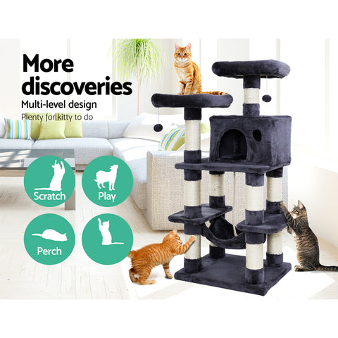 i.Pet Cat Tree 145cm Tower Scratching Post Scratcher Wood Condo House Large Bed