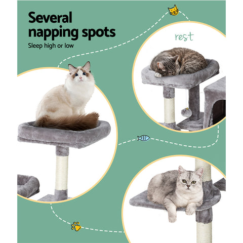 i.Pet Cat Tree 103cm Tower Scratching Post Scratcher Wood Condo House Trees Grey