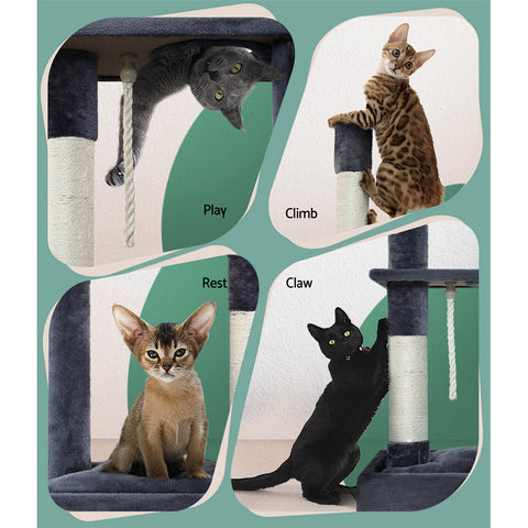 i.Pet Cat Tree 102cm Scratching Post Tower Scratcher Condo House Board Grey