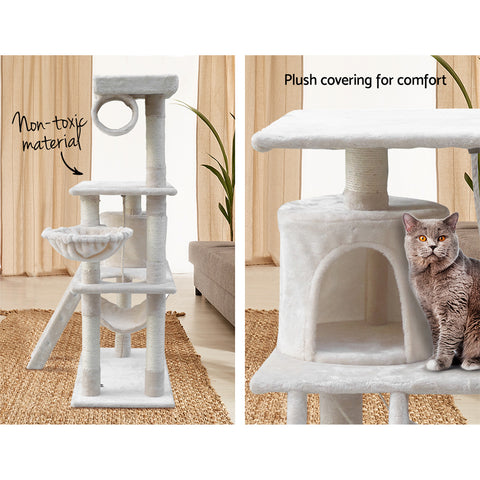 i.Pet Cat Tree 141cm Tower Scratching Post Scratcher Condo Wood House Bed Beige