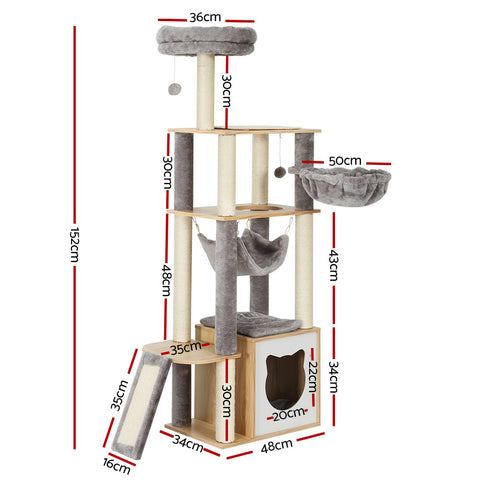 i.Pet Cat Tree 152cm Tower Scratching Post Scratcher Wood Bed Condo Toys House Ladder