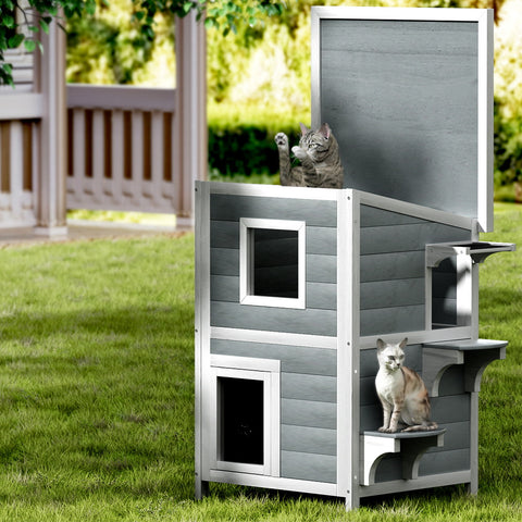 i.Pet Cat House Outdoor Shelter 56cm x 52cm x 82cm Rabbit Hutch Wooden Condo Small Dog Pet Enclosure