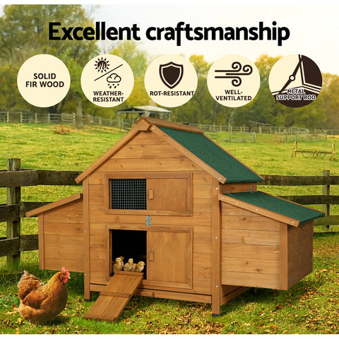i.Pet Chicken Coop Rabbit Hutch 150cm x 68cm x 96cm Large House Run Cage Wooden Outdoor Pet Enclosure