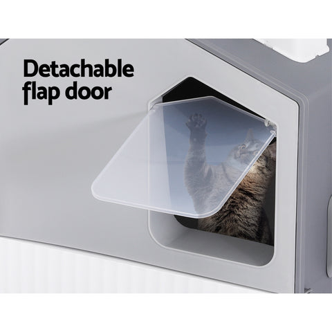 i.Pet Cat Litter Box Large Tray Kitty Toilet Fully Enclosed House Hooded Scoop Mat Grey