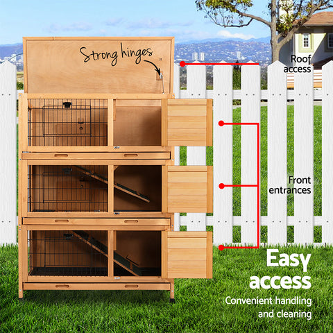 i.Pet Rabbit Hutch 91.5cm x 46cm x 116.5cm Chicken Coop Large House Cage Run Wooden Bunny Outdoor