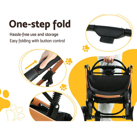 i.Pet Pet Stroller Dog Pram Large Cat Carrier Travel Foldable 4 Wheels Pushchair Double