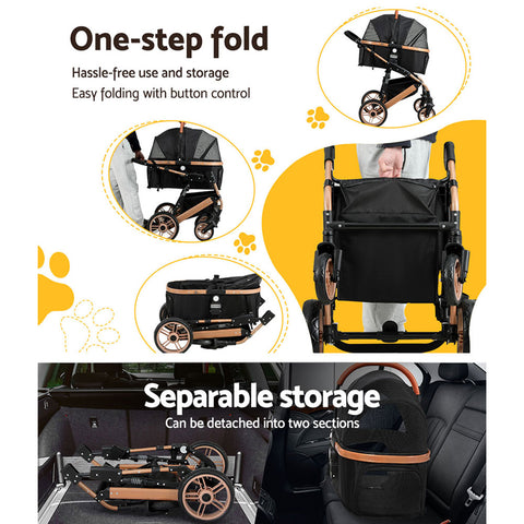 i.Pet Pet Stroller Dog Pram Large Cat Carrier Travel Foldable Pushchair 4 Wheels