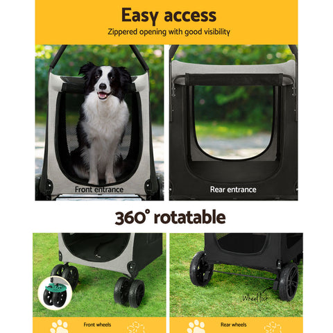 i.Pet Pet Stroller Dog Pram Large Carrier Cat Travel Foldable Strollers 4 Wheels Trolley