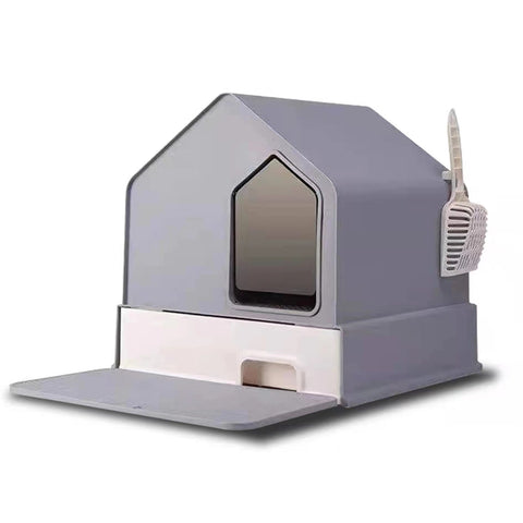 Petwiz Enclosed Cat Litter Box House - Grey