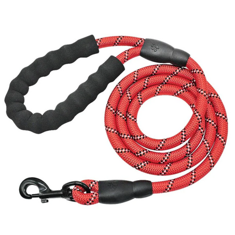 Petwiz 1.5m Nylon Durable Dog Rope Leash with Reflective Stitching - Red