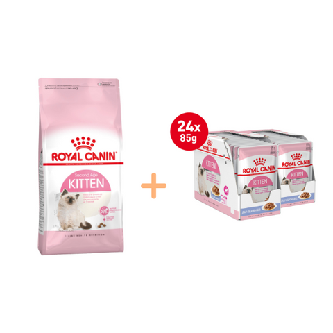 Royal Canin Kitten Dry Food 4kg & 24 x Wet Food Jelly Combo