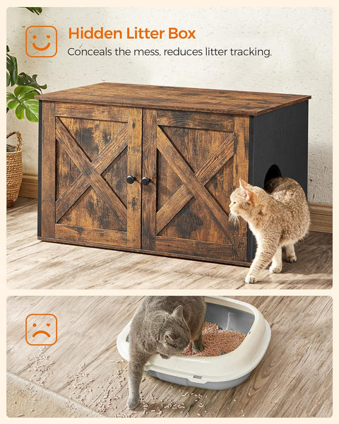 FEANDREA Cat Litter Box with Removable Divider Table Vintage Brown