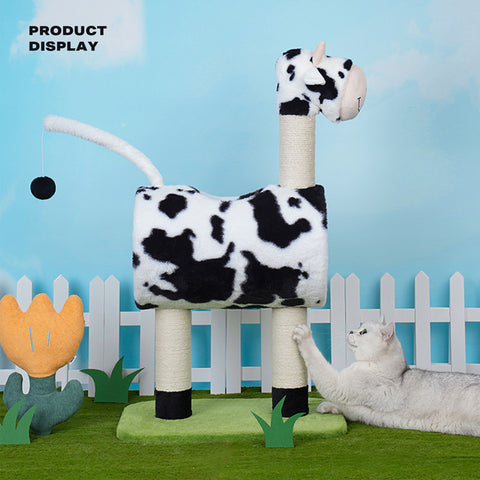 Cow Cat Tree Scratching Post Scratcher Tower Condo House Hanging Toys 86cm