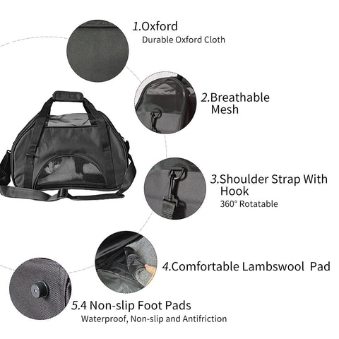 Ondoing Black Portable Pet Carrier Tote Travel Bag Kennel Soft Dog Crate Cage Outdoor