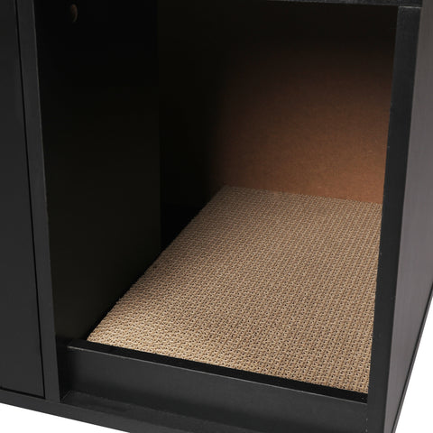 PaWz Enclosed Hooded Cat Litter Box Furniture Scratch Board Side Table Black