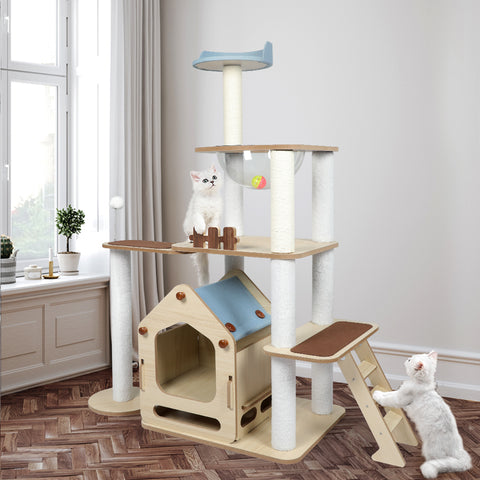 PaWz Cat Tree Scratching Post Scratcher Cats Tower Wood Condo Toys House 138cm